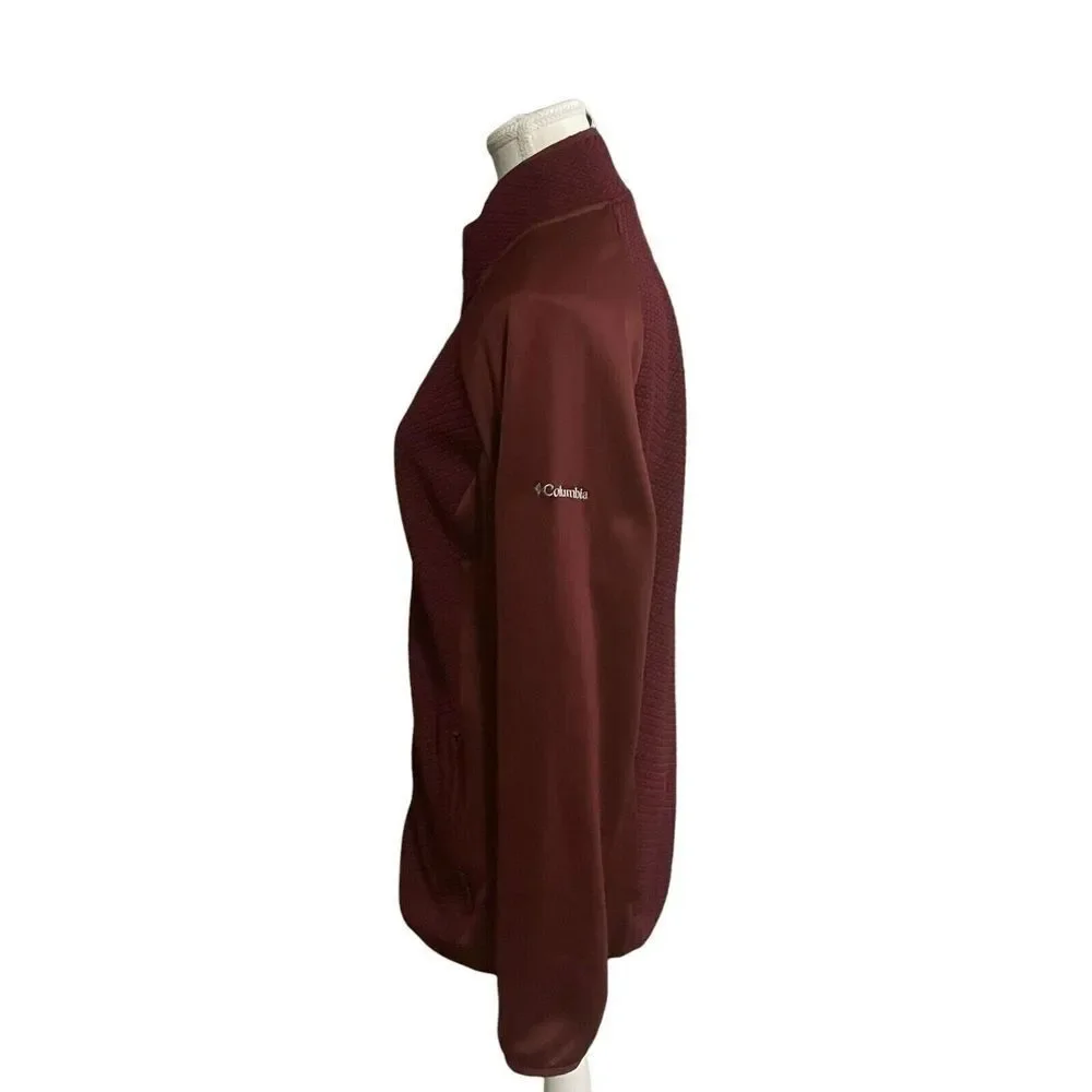 Columbia Maroon Athletic  Full Zip Jacket Zip Pocket Long‎ Sleeve Womens Large